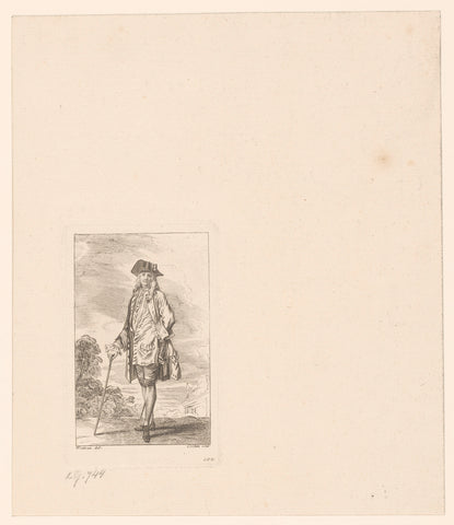 Walker with hat and walking stick, Charles Nicolas Cochin (I), 1698 - 1790 Canvas Print