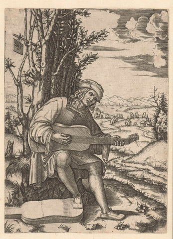 Portrait of Jean-Philotée Achillini playing on vihuela, Marcantonio Raimondi, 1510 - 1527 Canvas Print