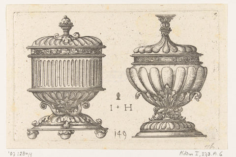 Two vases with lids, Hieronymus Hopfer, 1528 - 1550 Canvas Print