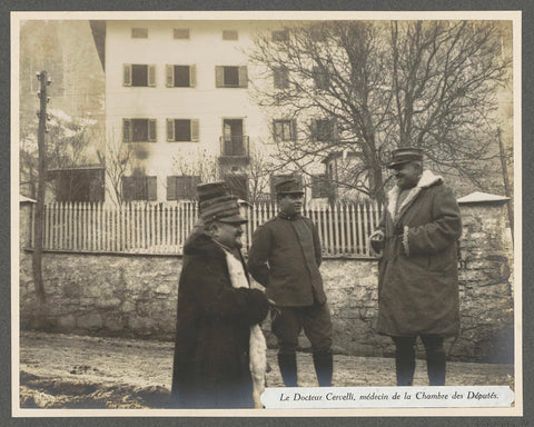 Dr Cervelli (right) in conversation with soldiers, presumably Italians, Henri de Rothschild (attributed to), 1916 Canvas Print