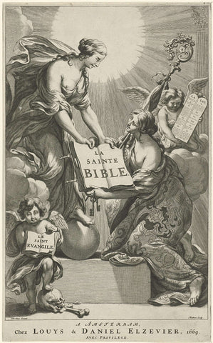 Title page for La Sainte Bible, 1669, Theodor Matham, 1669 Canvas Print