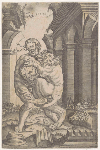 Hercules and the Nemean lion, Agostino Veneziano, 1528 Canvas Print