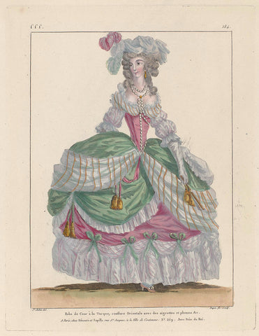 Gallerie des Modes et Costumes Français, 1787, sss 384 : Robe de Cour à la Turque; (...), Nicolas Dupin, c. 1787 Canvas Print