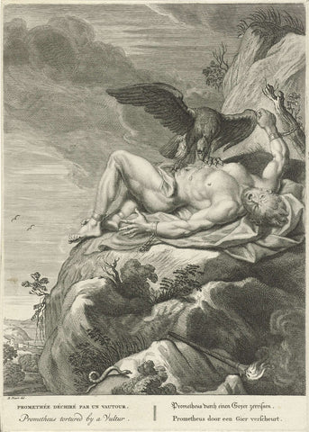 De foltering van Prometheus, Bernard Picart (workshop of), 1733 Canvas Print