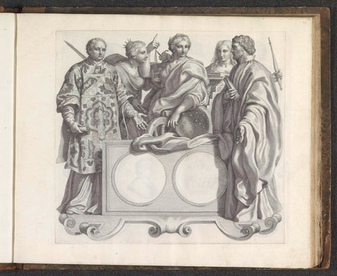 Blank medallion and the personifications of Justice, Theology, Philosophy, Robert of Audenaerd, 1673 - 1743 Canvas Print