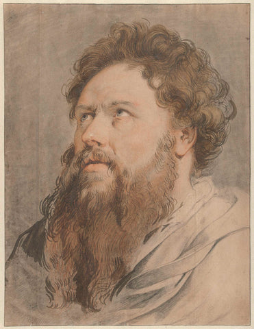 Head of man with beard, eyes see upwards on the side, Jacob de Wit, 1705 - 1754 Canvas Print