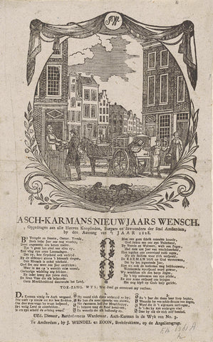 New Year's wish of the Amsterdam ash cartmen for the year 1828, anonymous, 1827 - 1828 Canvas Print