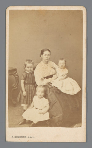 Group portrait of Johanna Geertruida Jonker Nije and Lucas, Willem and Maria Jonker, Albert Greiner, 1861 - 1874 Canvas Print