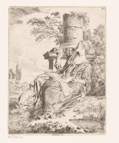 Sitting woman with book in a landscape, François Boucher, 1713 - 1770 Canvas Print