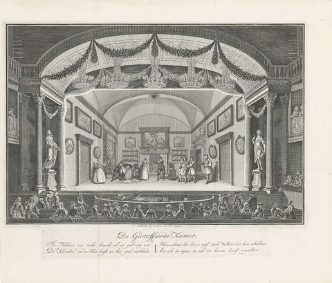 Schouwburg with scene decor: De Gestoffated Kamer, Adolf van der Laan (attributed to), 1760 - 1765 Canvas Print