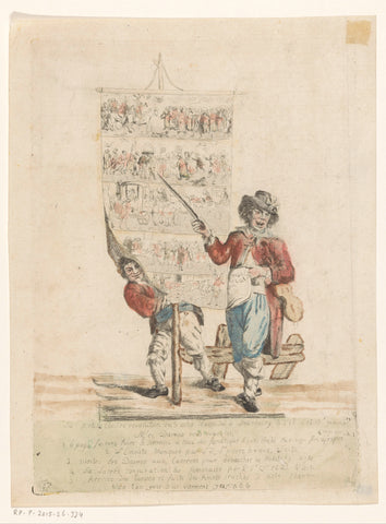 Man shows prints on a stage, anonymous, 1791 Canvas Print