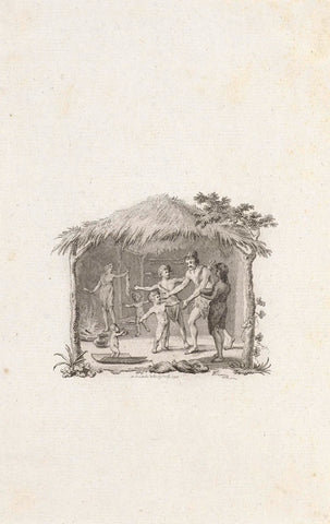 Batavians in a grass hut, Reinier Vinkeles (I), 1799 Canvas Print