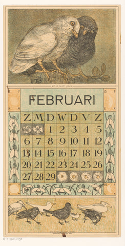 Calendar sheet February with two chews, Theo van Hoytema, 1915 Canvas Print