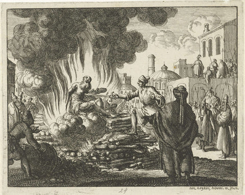 Polycarp burned at the stake, Jan Luyken, 1685 Canvas Print