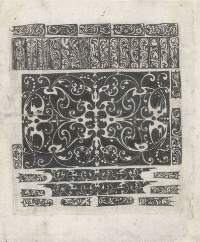 Rectangular panel and thirty-five small ornaments, Monogrammist AD (engraver), c. 1610 - c. 1615 Canvas Print