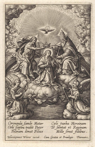 Coronation of Mary, Antonie Wierix (III), 1606 - before 1619 Canvas Print