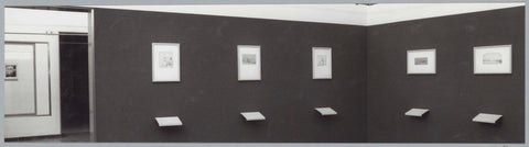 Room with etchings and drawings on panels, on the left a display case, c. 1991 - c. 1992 Canvas Print