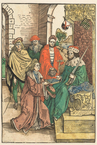 Conrad Celtis offers Frederick III the Wise, Elector of Saxony, a book with the work of Roswitha of Gandersheim, Albrecht Dürer (attributed to), 1496 - 1501 Canvas Print