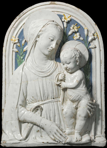 Maria met kind, kniestuk in toog, Luca della Robbia (workshop of), 1500 - 1525 Canvas Print