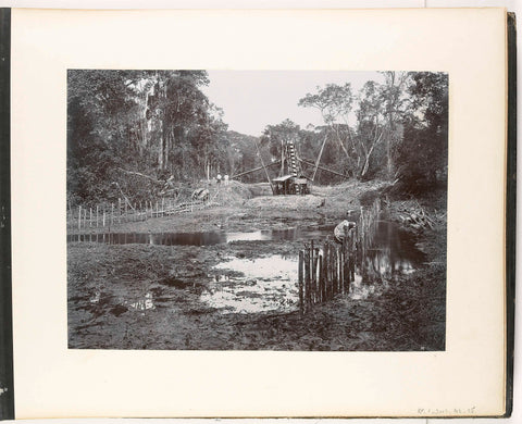 View of river with dredging mill near Laboe-Dalam, Sumatra (Baggermaschine Laboe Dalam), Carl J. Kleingrothe, c. 1885 - 1900 Canvas Print