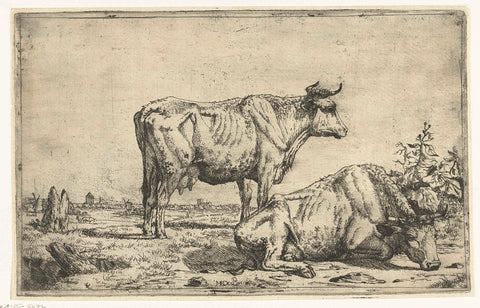 Standing and resting cow, and profil, Marcus de Bye, 1657 Canvas Print