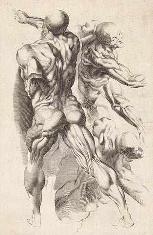 Anatomical study of three figures with outstretched arms, Paulus Pontius, 1616 - 1657 Canvas Print