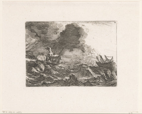 Ships in a storm at sea, a ship stranded on the rocks, Johann Wilhelm Baur, in or after 1809 Canvas Print