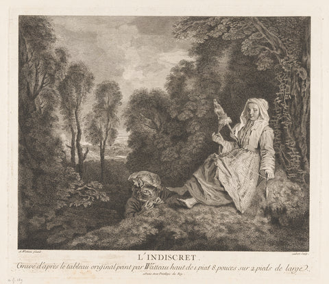 Man with flute and woman with coil in a landscape, Michel Aubert, 1710 - 1757 Canvas Print