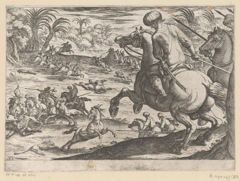 Hunting lions, Antonio Tempesta, 1609 Canvas Print