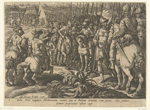 Giovanni de' Medici leads the Swiss troops to withdraw, Hendrick Goltzius (attributed to), 1583 Canvas Print