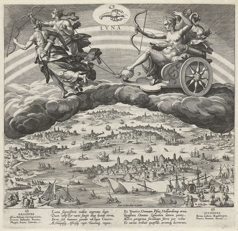 The Moon and its influence on the world, Johann Sadeler (I), 1585 Canvas Print