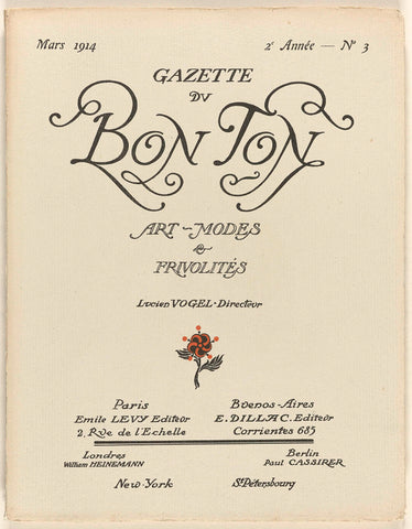 Gazette du Bon Ton. Art - Modes & Frivolités, 1914, 2nd Year, No. 3, Lucien Vogel, 1914 Canvas Print