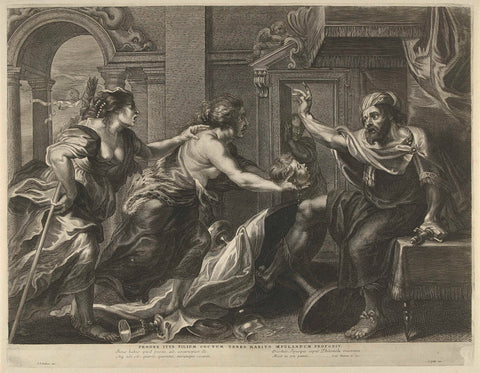 Prokne shows Tereus the head of his son Itys, Cornelis Galle (I), 1630 - 1650 Canvas Print