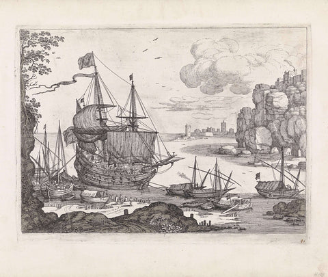 Ships in a Harbour, Willem van Nieulandt (II), 1594 - 1635 Canvas Print