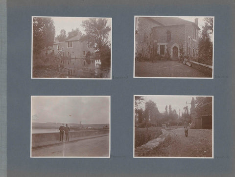 Two men sitting on a wall near a water mill in France, anonymous, 1902 Canvas Print