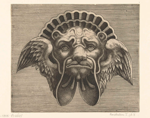 Mask with wings instead of ears and a headdress in the shape of a shell, Frans Huys, 1555 Canvas Print