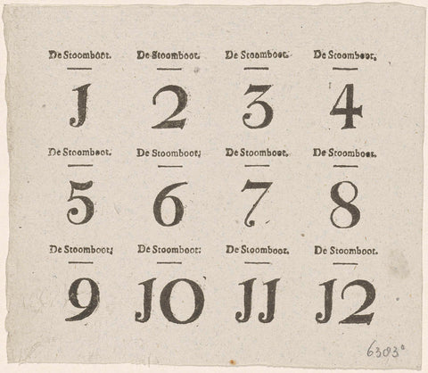 Number card at the Steamboat Game, ca. 1823-1829, Theodorus Johannes Wijnhoven-Hendriksen, 1823 - 1829 Canvas Print