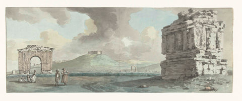 Landscape with ruins of an arch and tomb monument at Voye Appienne, Louis Ducros, 1778 Canvas Print