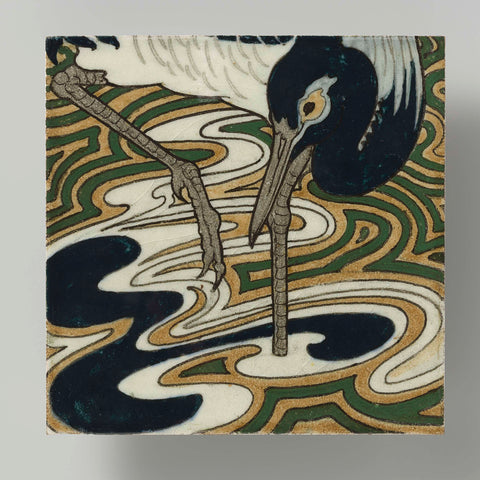 Tile, belonging to tile tableau painted with cranes and coyle, Bert Nienhuis (I), c. 1896 - c. 1901 Canvas Print