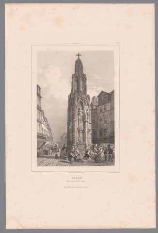 View of the fontaine de la Croix-de-Pierre in Rouen, Isodore-Laurent Deroy, 1834 Canvas Print