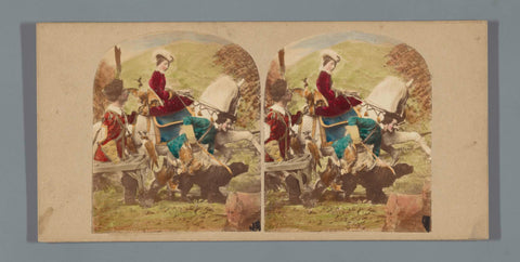 Hunting party with two men and a woman on horseback, James Elliott, 1856 - 1861 Canvas Print