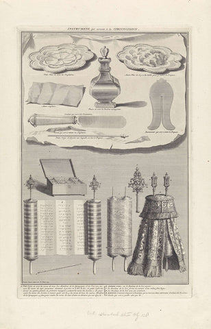 Objects that serve in a Jewish circumcision / The scrolls of the Torah, Bernard Picart (workshop or), 1725 Canvas Print