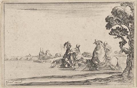 Two riders with women on the back of the water, Stefano della Bella, 1620 - 1664 Canvas Print