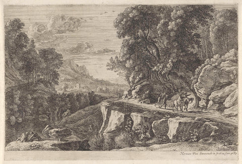 Landscape with two riders, Herman van Swanevelt, 1650 - 1655 Canvas Print