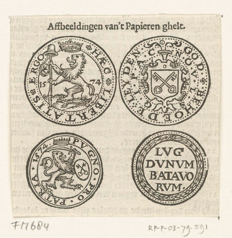 Two paper emergency coins from the siege of Leiden, 1574, anonymous, 1600 - 1699 Canvas Print