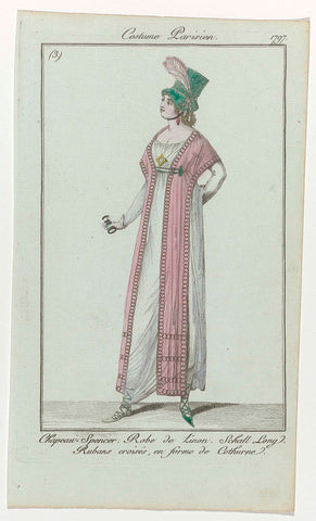 Journal des Dames et des Modes, Costume Parisien, juillet 1797, (3): Chapeau-Spencer. Robe de linon (...), anonymous, 1797 Canvas Print