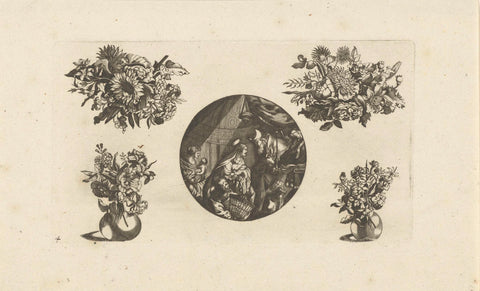 Horlogekast, boeketten en bloemenvazen, Jacques Vauquer, 1631 - 1736 Canvas Print