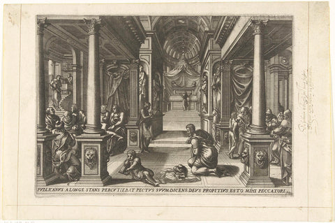 The Pharisee and the Tax collector in the temple, Luke of Doetechum, c. 1572 Canvas Print