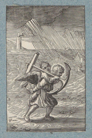 Angel carries child with anchor on his back, Christopher of Sichem (II), 1628 Canvas Print