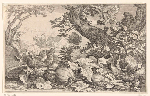 Landscape with pumpkins and coals, Boëtius Adamsz. Bolswert, 1614 Canvas Print